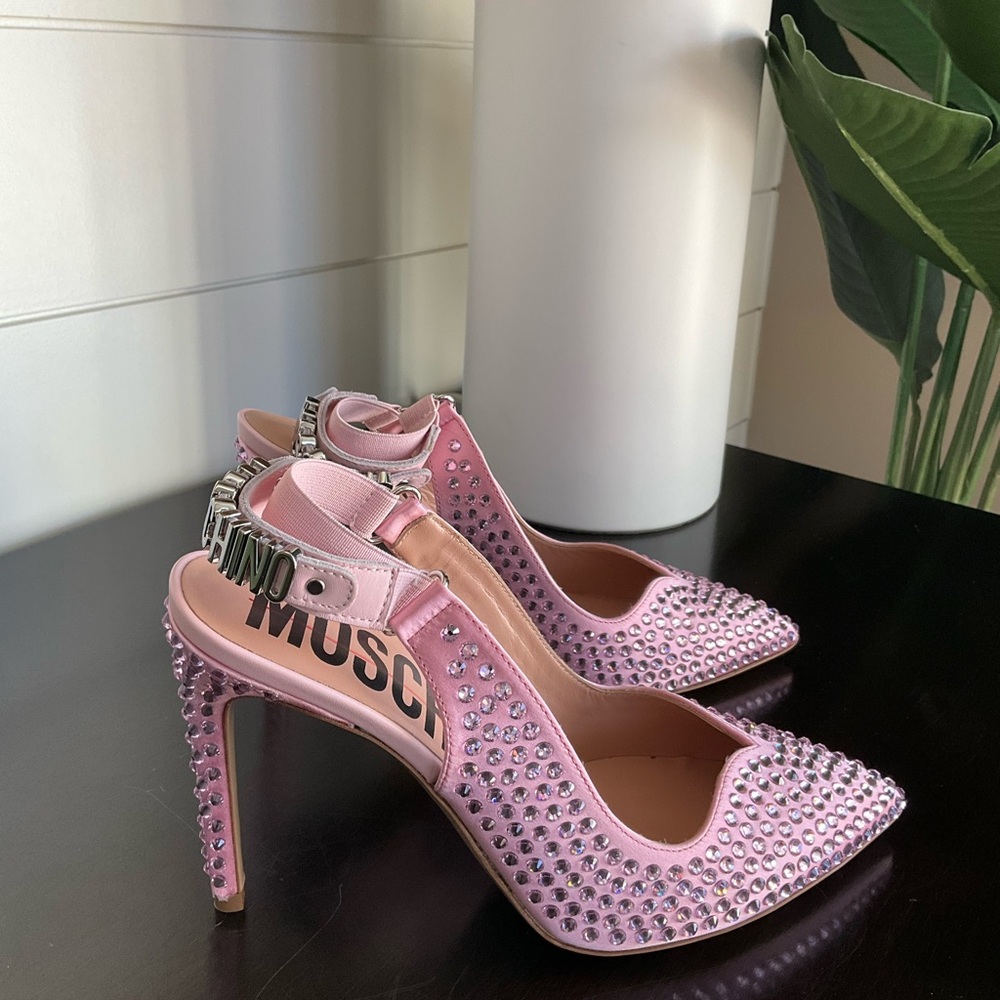 Moschino 105 MM Pink Crystal Embellished Heels - Picture 3 of 9